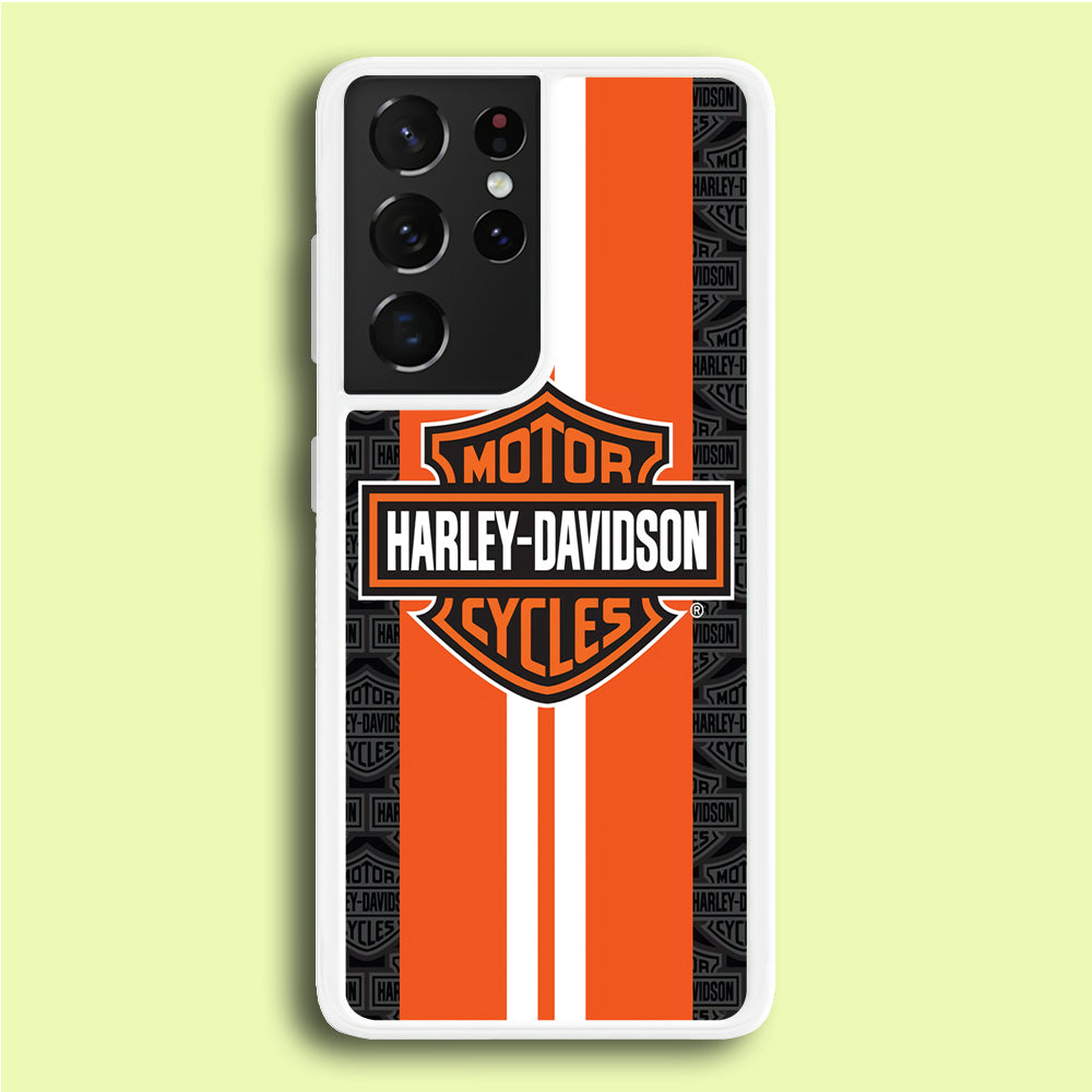 Harley Davidson White Striped Orange Samsung Galaxy S21 Ultra Case