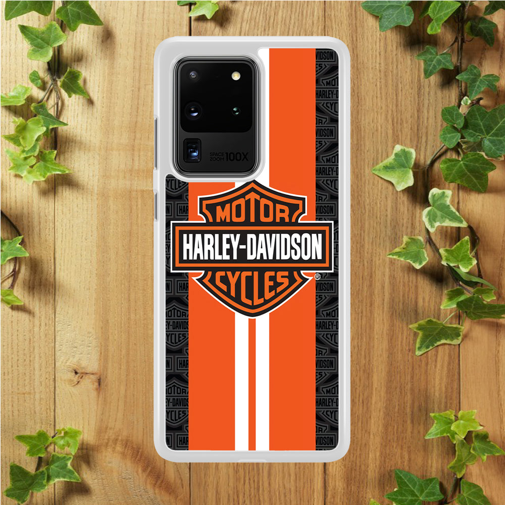 Harley Davidson White Striped Orange Samsung Galaxy S20 Ultra Case