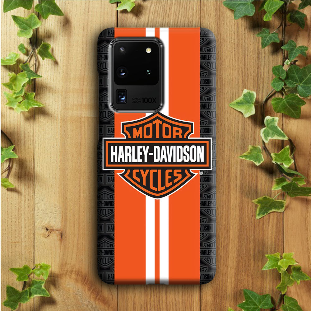 Harley Davidson White Striped Orange Samsung Galaxy S20 Ultra Case