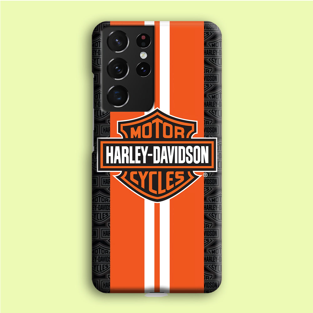 Harley Davidson White Striped Orange Samsung Galaxy S21 Ultra Case