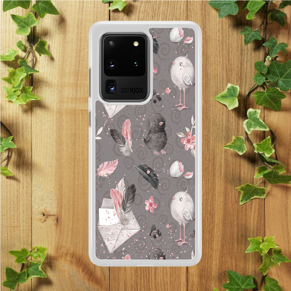 Motif Bird and Letter Grey Samsung Galaxy S20 Ultra Case