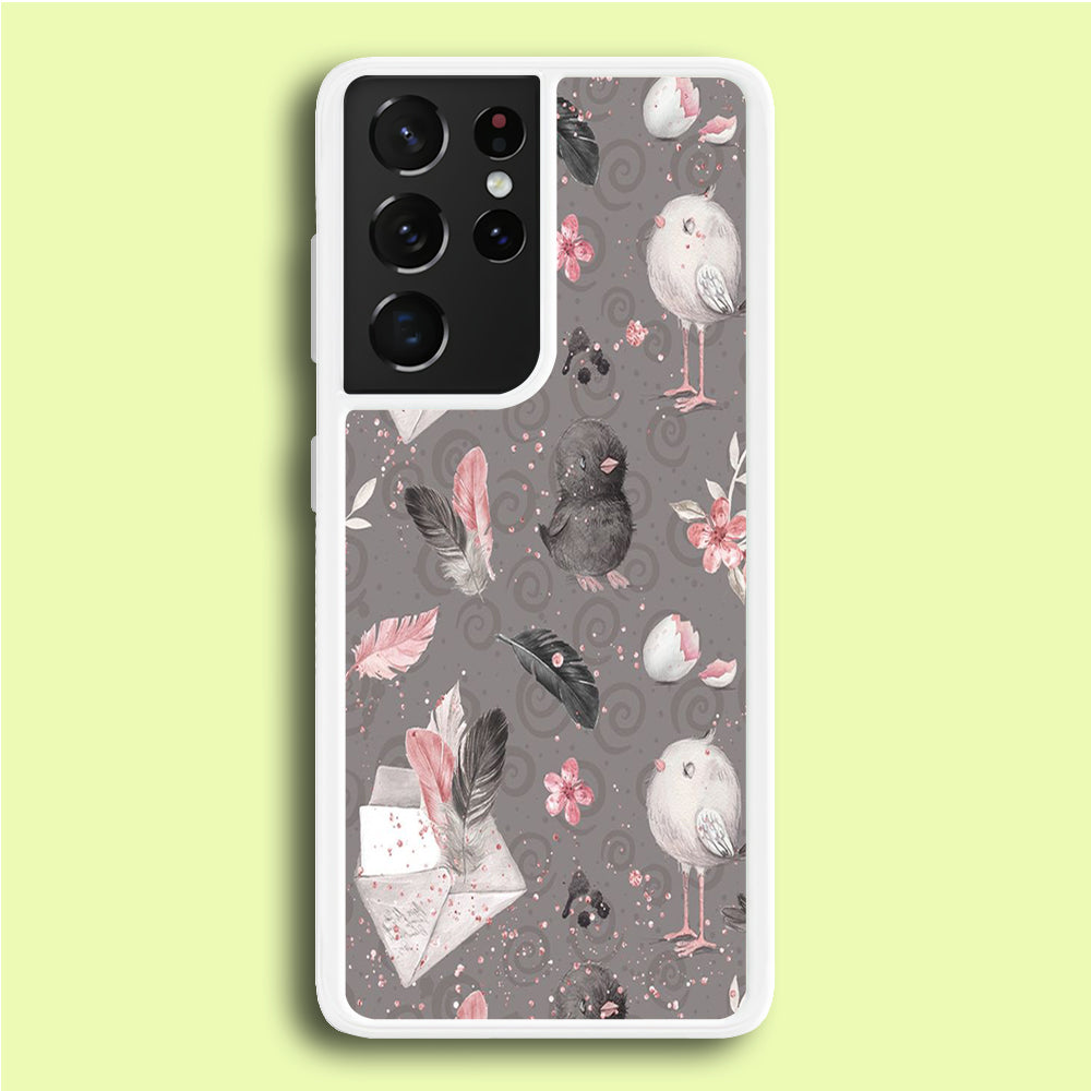 Motif Bird and Letter Grey Samsung Galaxy S21 Ultra Case