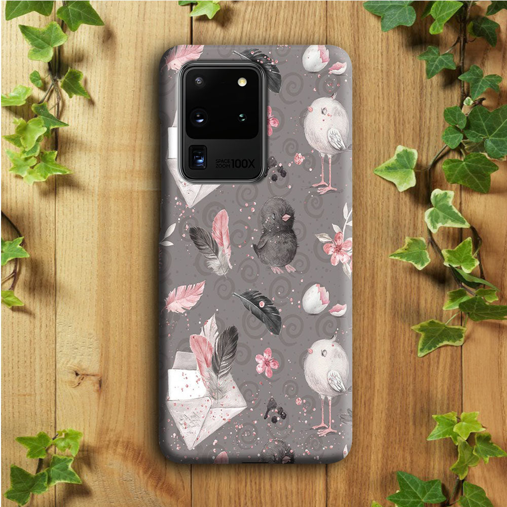 Motif Bird and Letter Grey Samsung Galaxy S20 Ultra Case