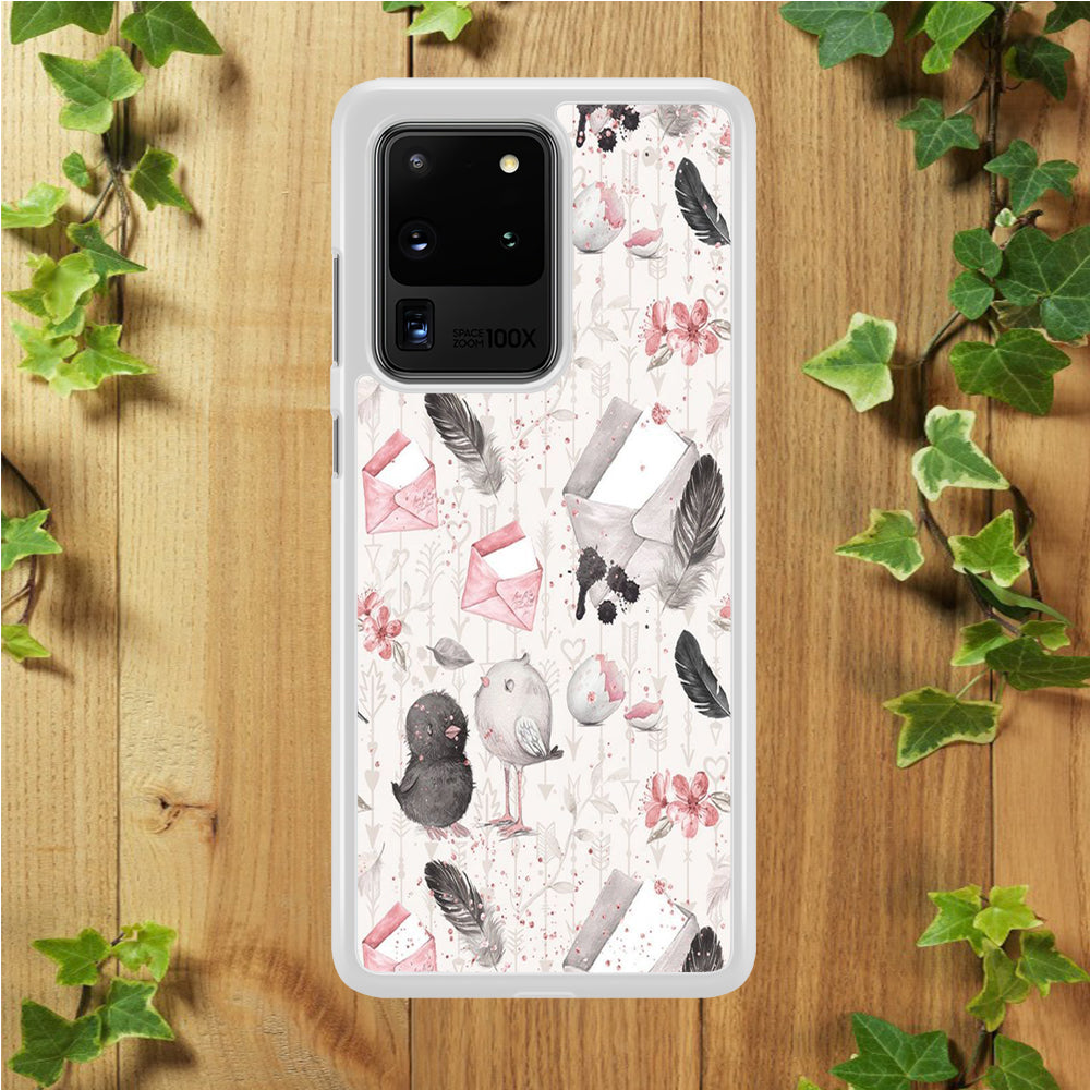 Motif Bird and Letter White Samsung Galaxy S20 Ultra Case