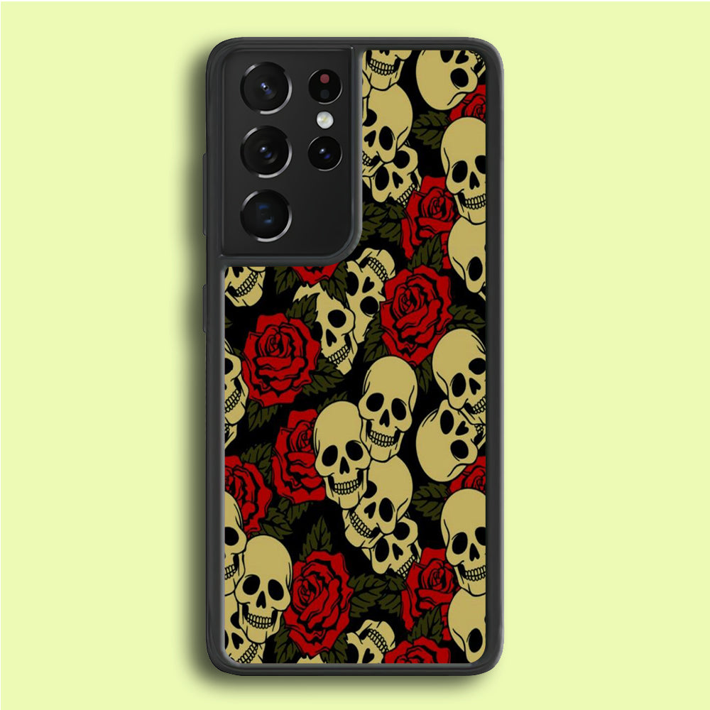 Motif Skull and Rose Samsung Galaxy S21 Ultra Case