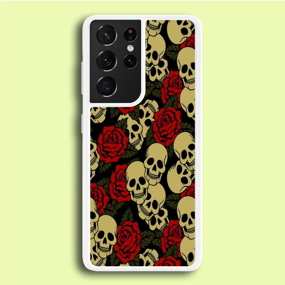 Motif Skull and Rose Samsung Galaxy S21 Ultra Case