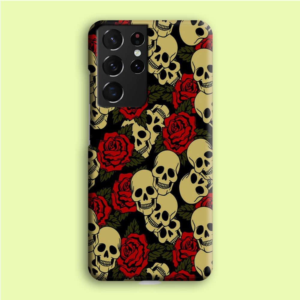 Motif Skull and Rose Samsung Galaxy S21 Ultra Case