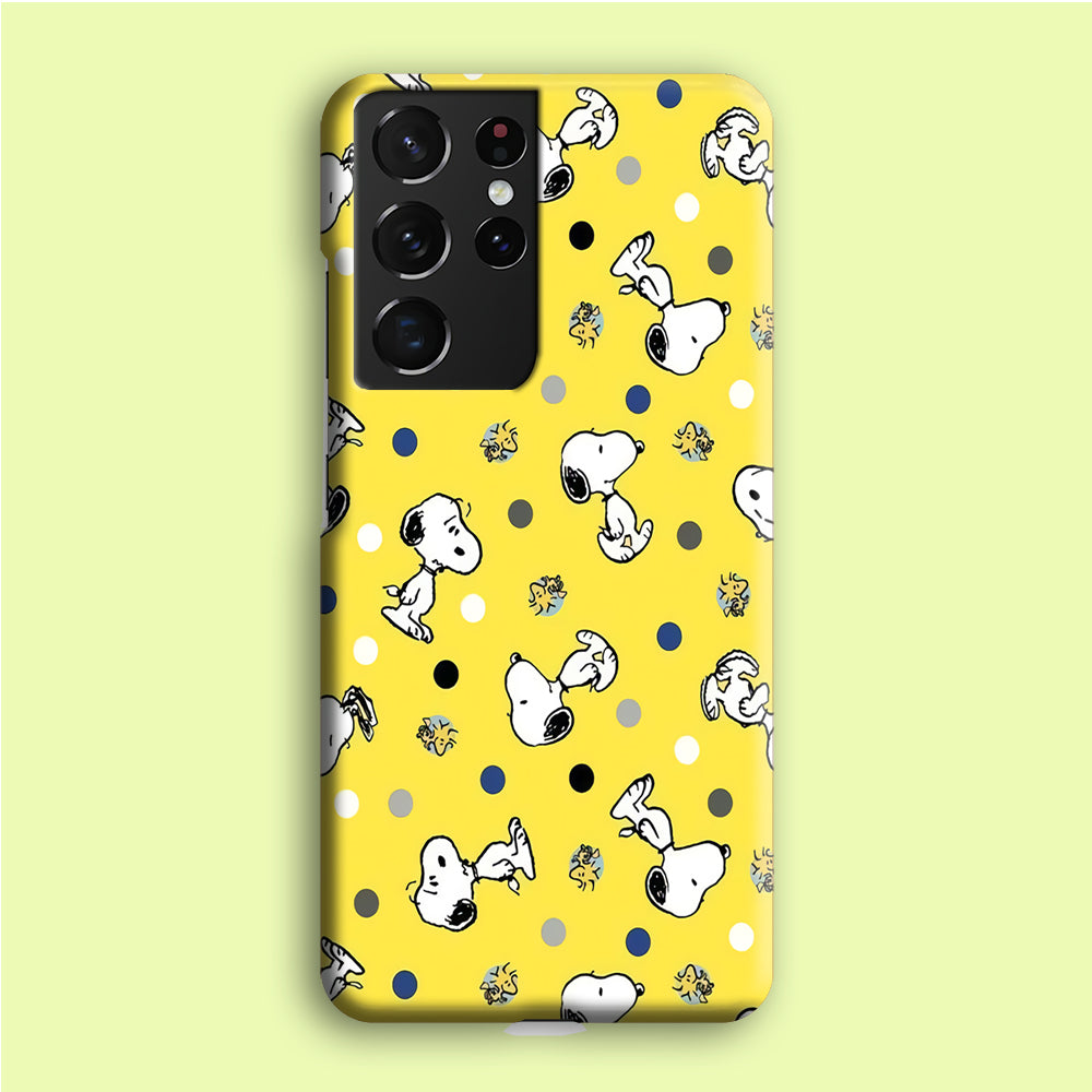 Snoopy and Woodstock Yellow Polka Samsung Galaxy S21 Ultra Case