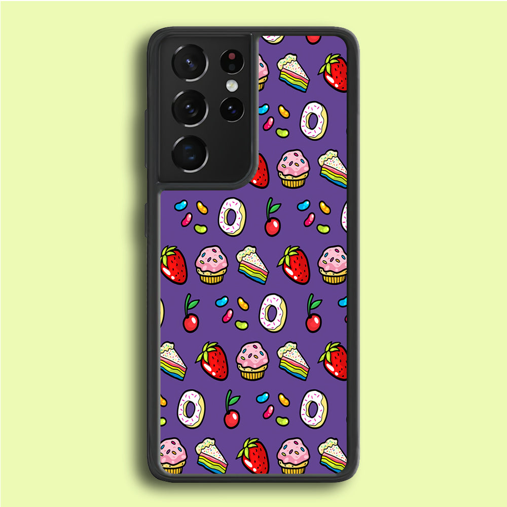 Sweet Cake Doodle Purple Samsung Galaxy S21 Ultra Case