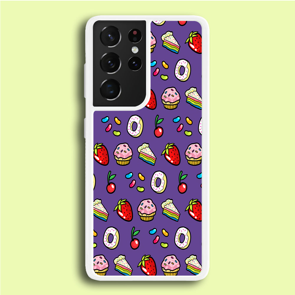 Sweet Cake Doodle Purple Samsung Galaxy S21 Ultra Case