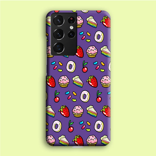 Sweet Cake Doodle Purple Samsung Galaxy S21 Ultra Case